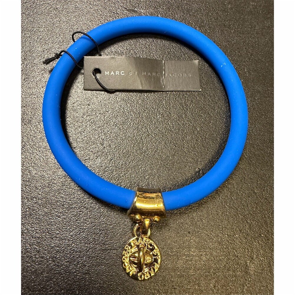 Marc By Marc Jacobs Bracelet Electric Blue Bangle w/ Gold Logo Dangle Charm